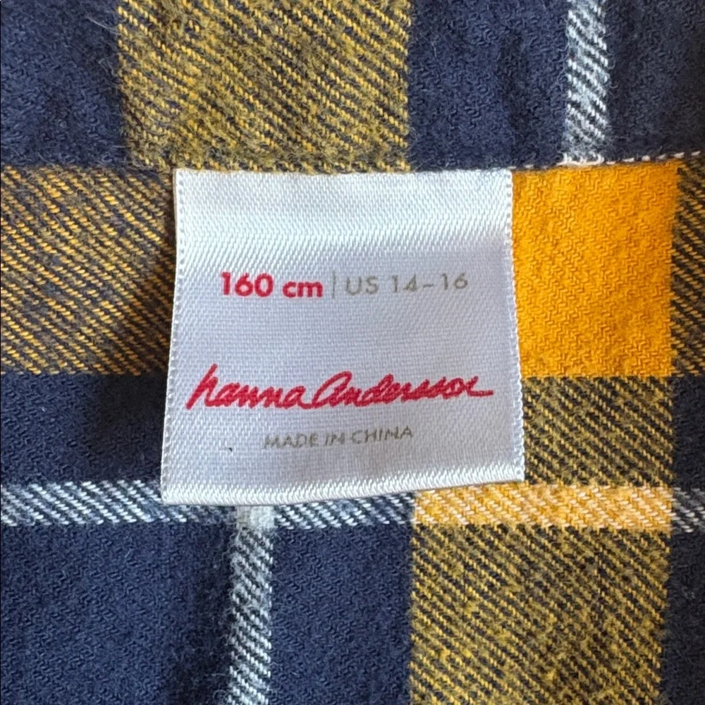 Hanna Andersson Yellow Blue Plaid Button Down Flannel Shirt size Boys US 14-16 - Picture 2 of 7